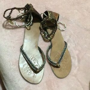 BOHO multi-chain ankle sandals.